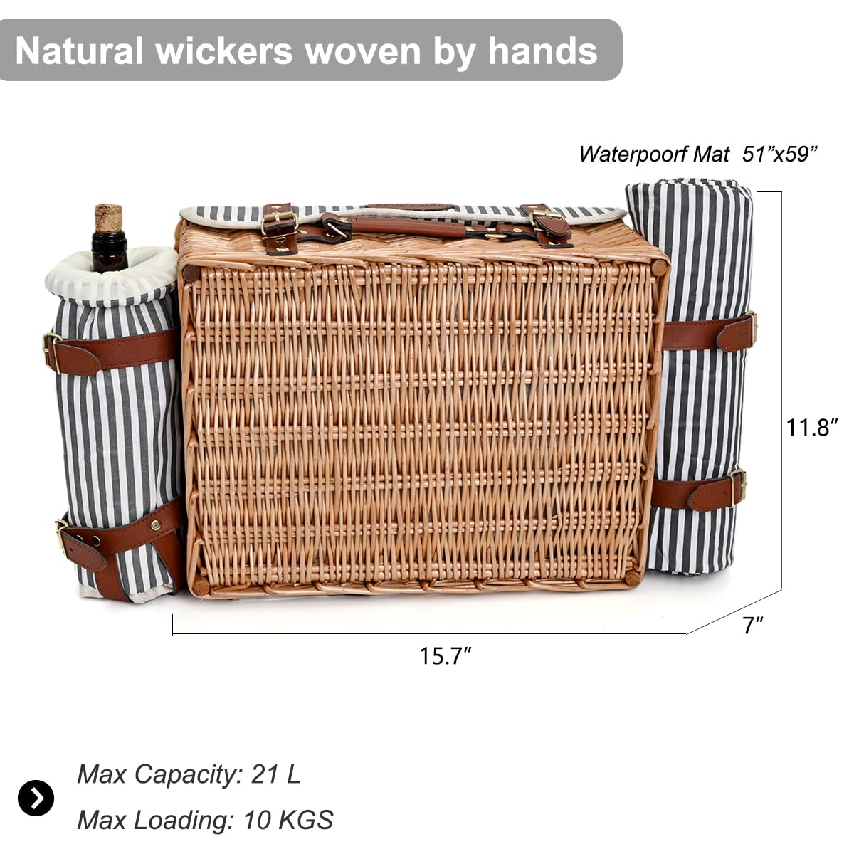 SatisInside leatherette handle and canvas strap detail for comfortable transport