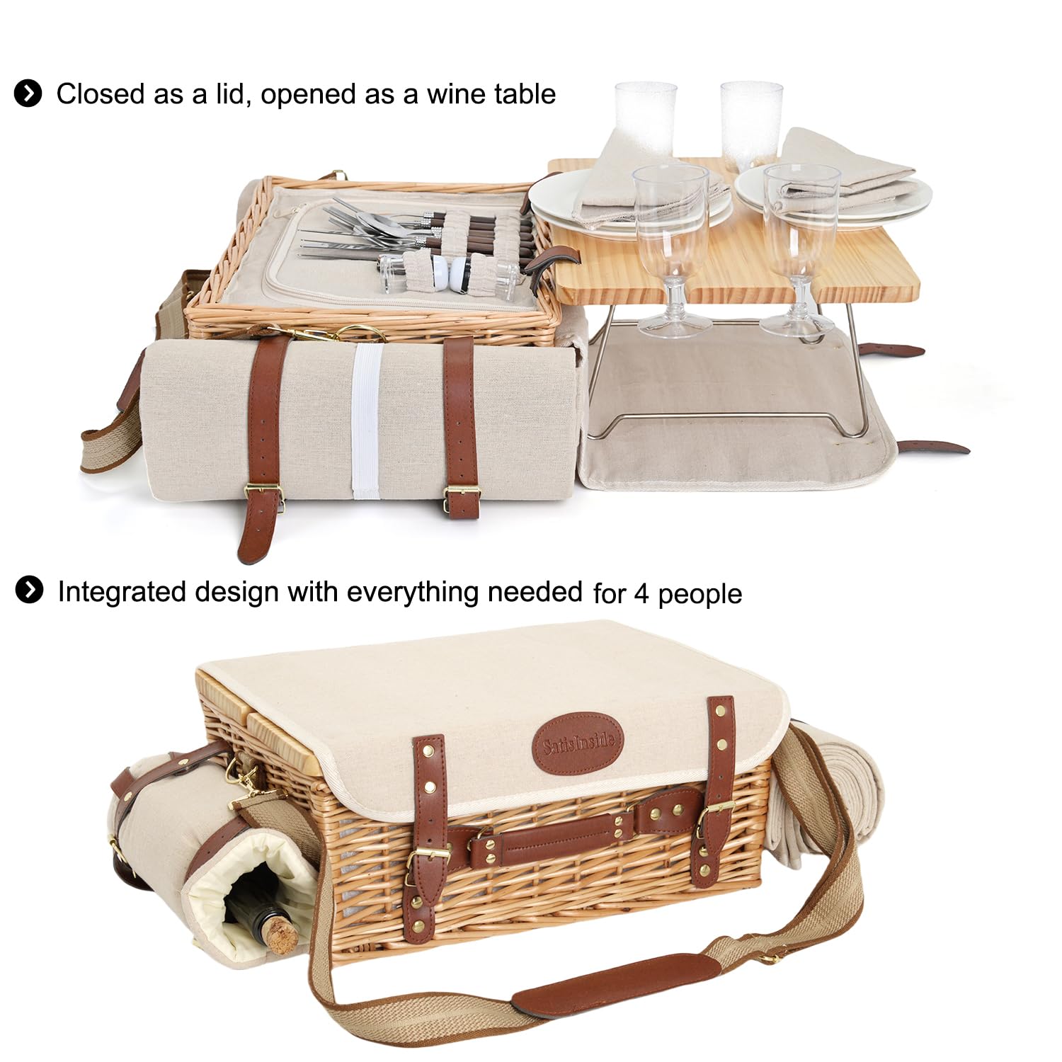 SatisInside open basket interior with insulated compartment and organized tableware