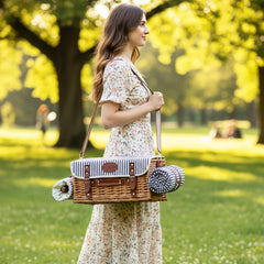 SatisInside open basket with neatly arranged tableware for organized packing advantage