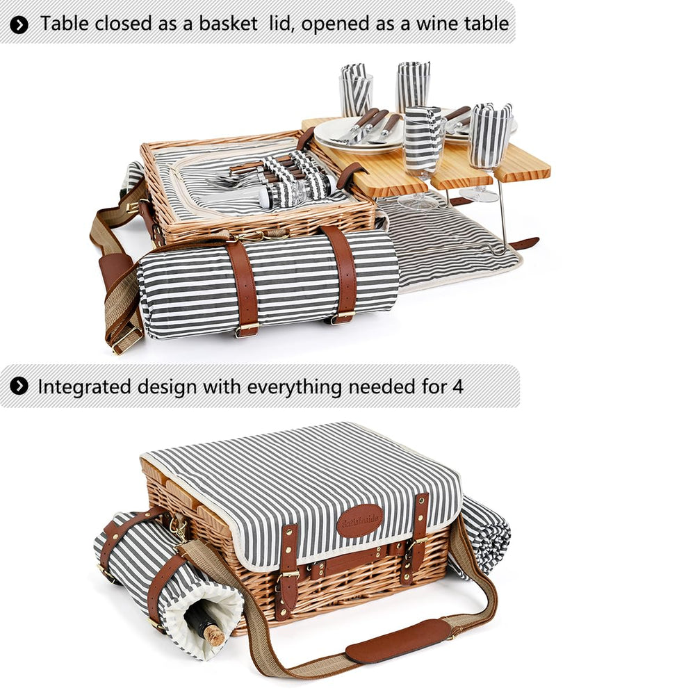 SatisInside pine lid positioned as picnic table demonstrating stable serving surface