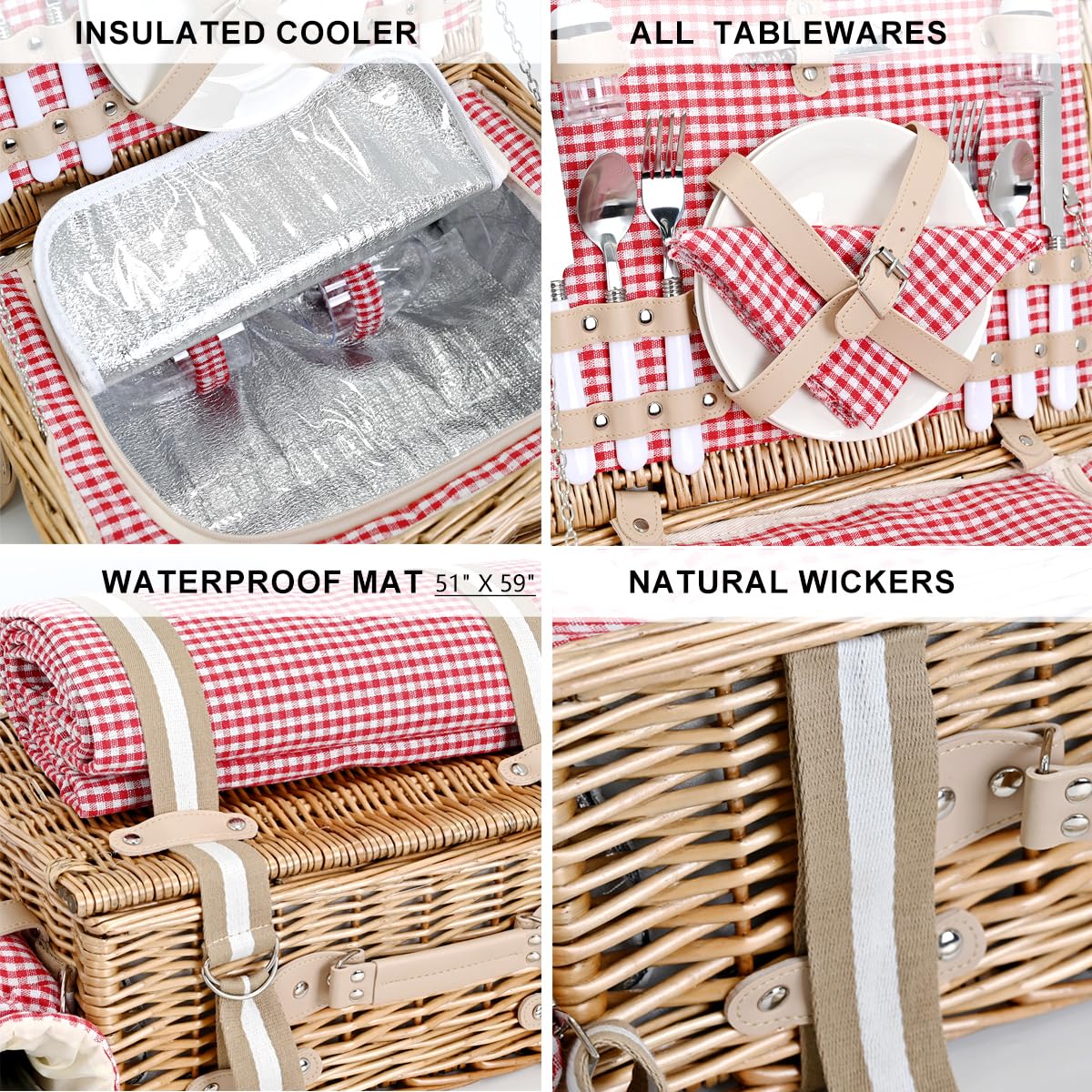 SatisInside red gingham waterproof blanket spread offering dry seating