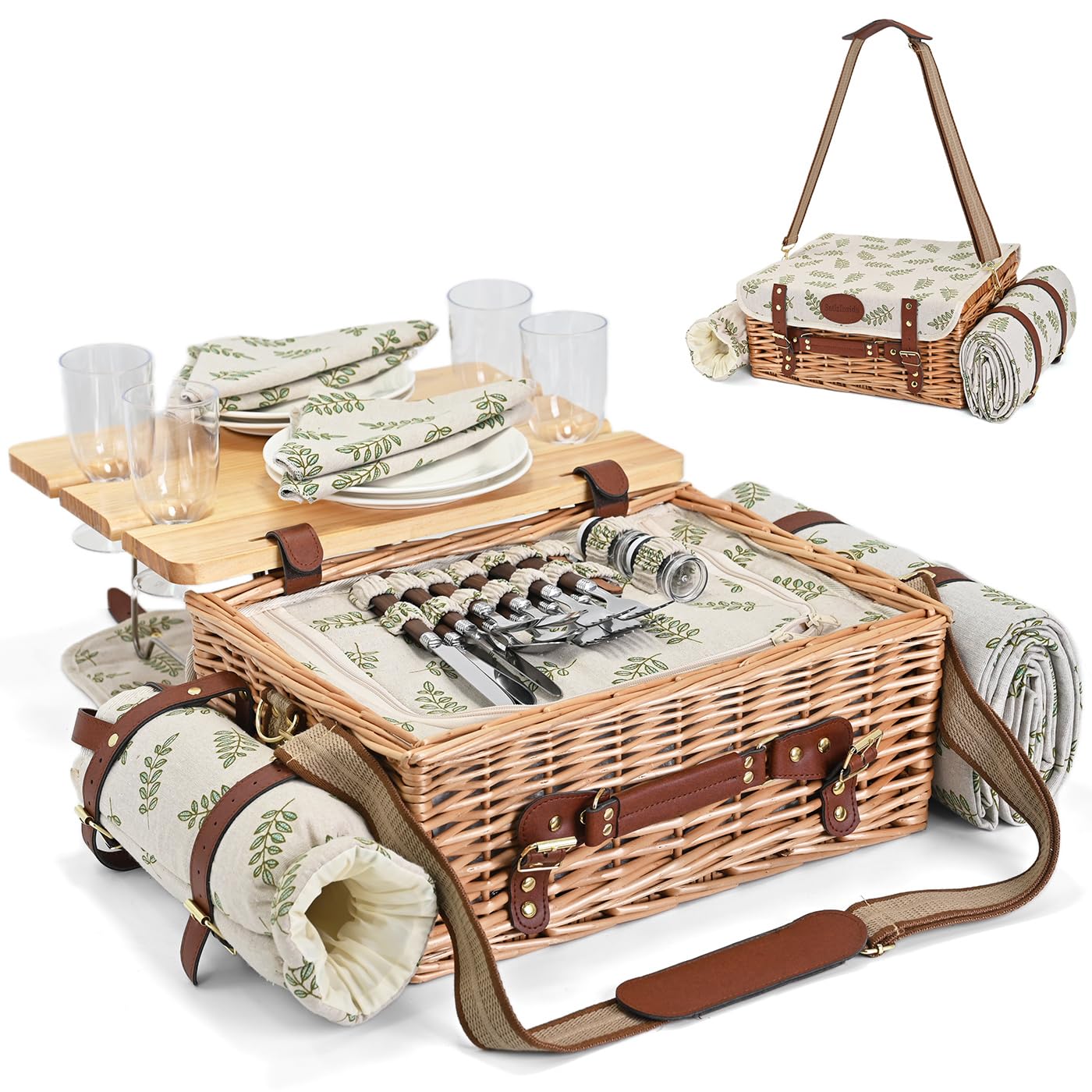 SatisInside wicker basket front view showing organized storage and classic style