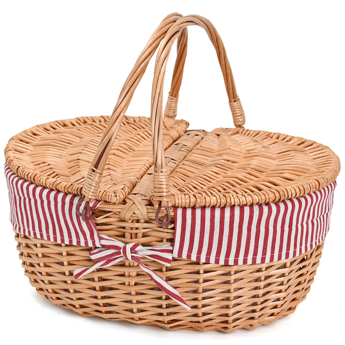 SatisInside front view showing wicker basket and lid, elegant storage benefit
