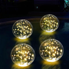 SATXTREM front view of four 14-inch floating glow balls showing warm light benefits