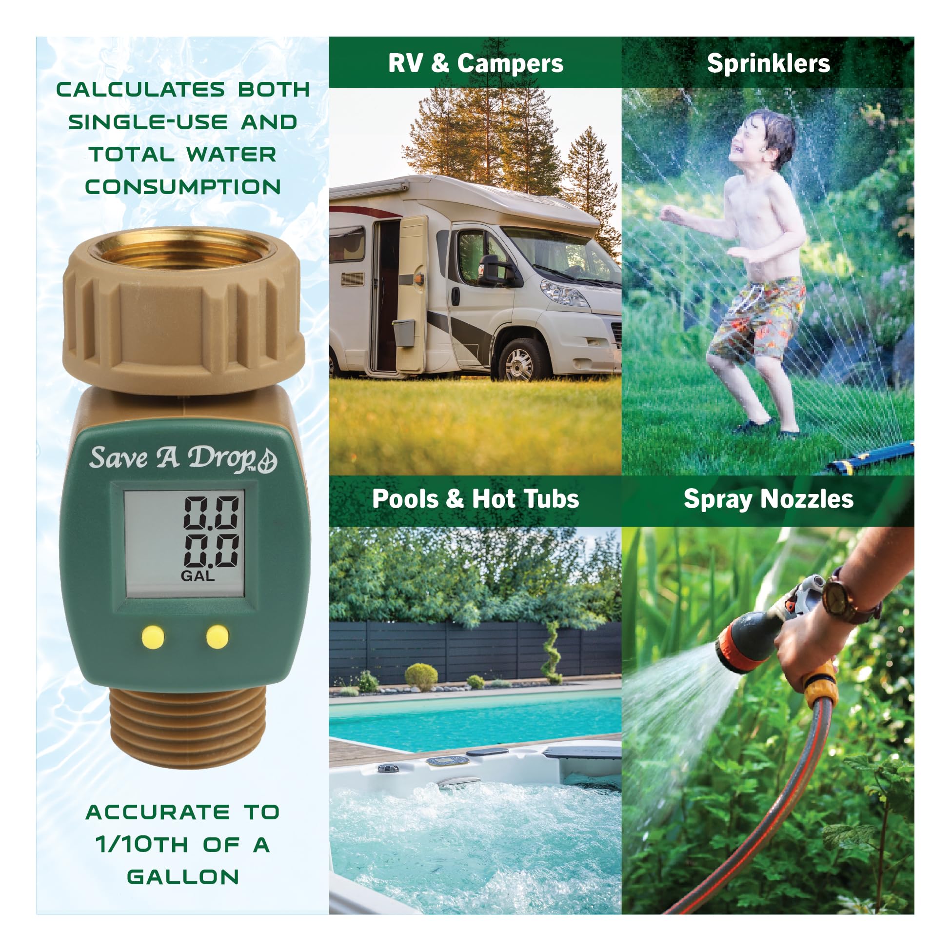 SAVE A DROP close side of brass connector highlighting durable thread and leak resistance