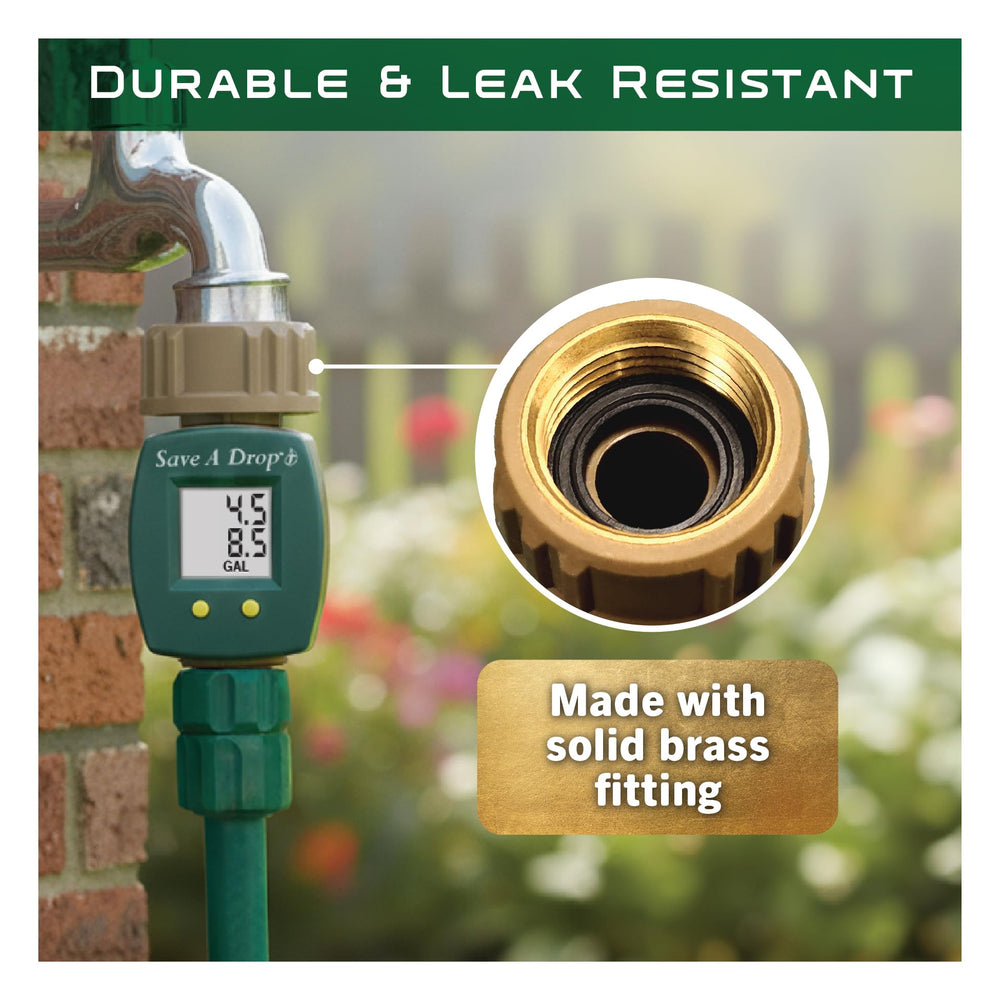 SAVE A DROP LCD display close-up showing precise gallon readout for accurate tracking