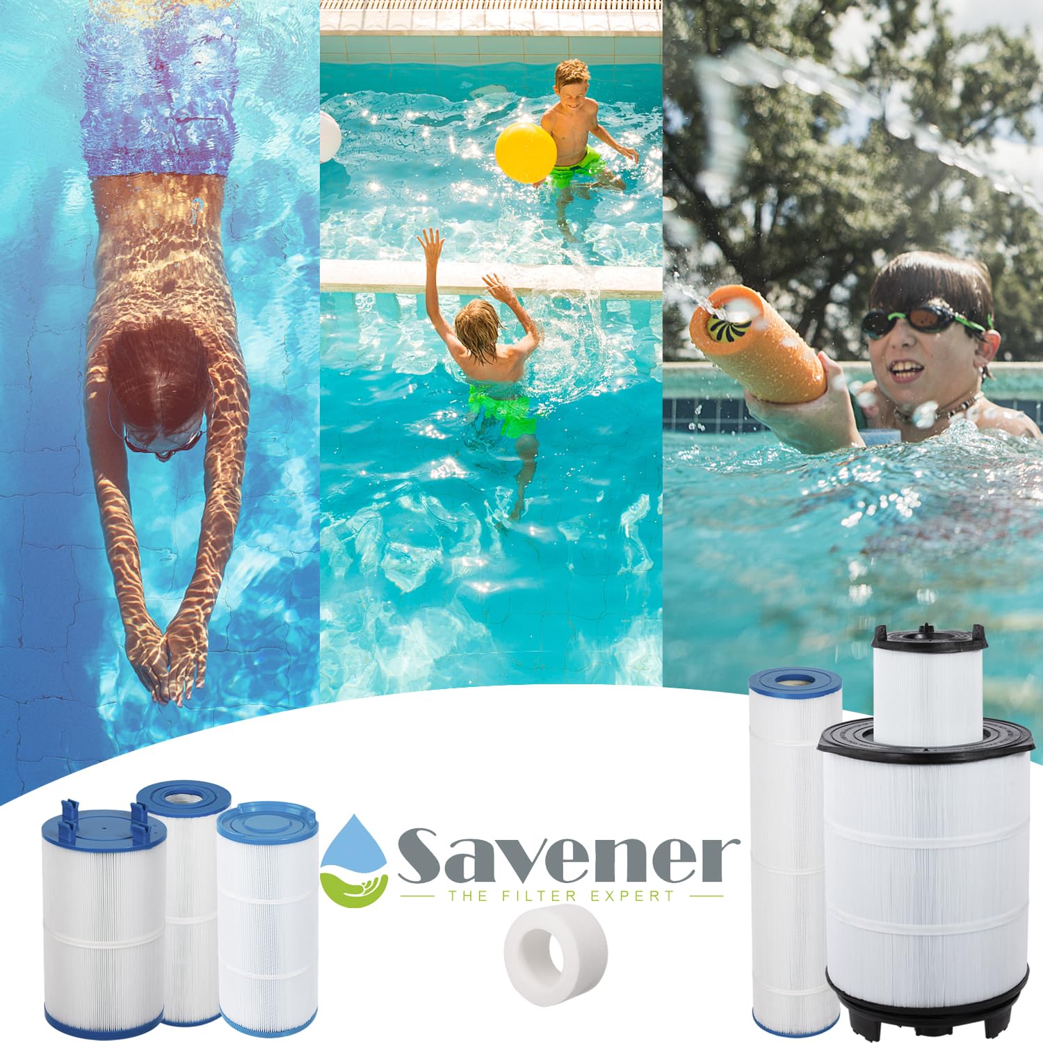 savener S7M120 outdoor lifestyle pool scene illustrating cleaner water and peace of mind