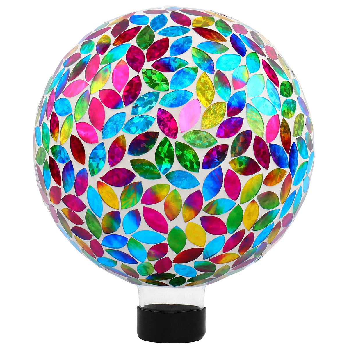SAVENNA front view mosaic gazing ball showing colorful design and curb appeal