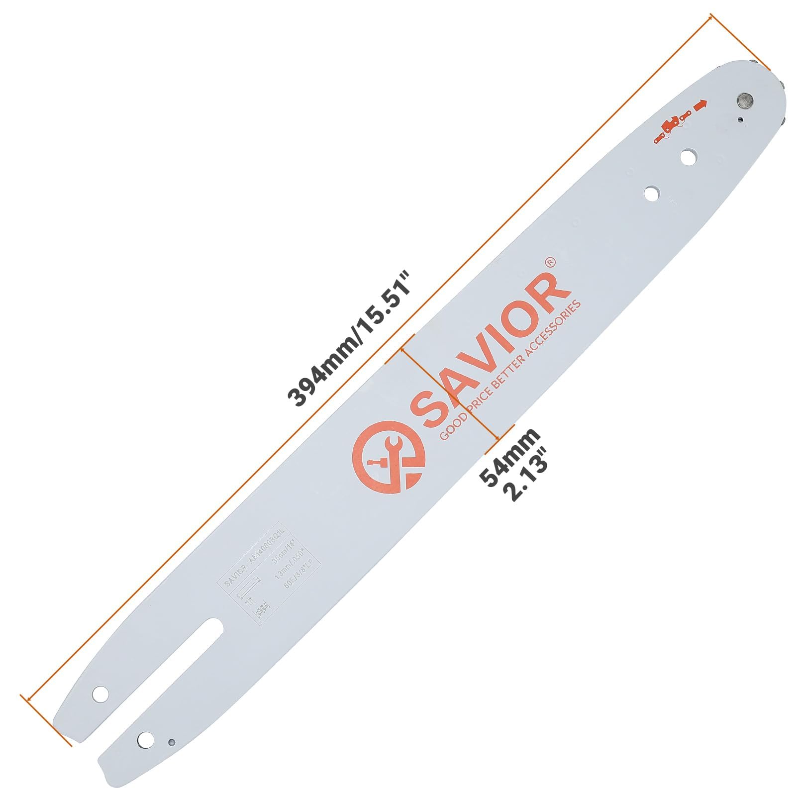 Savior guide bar nose and sprocket area detail showing 7-tooth nose for correct engagement