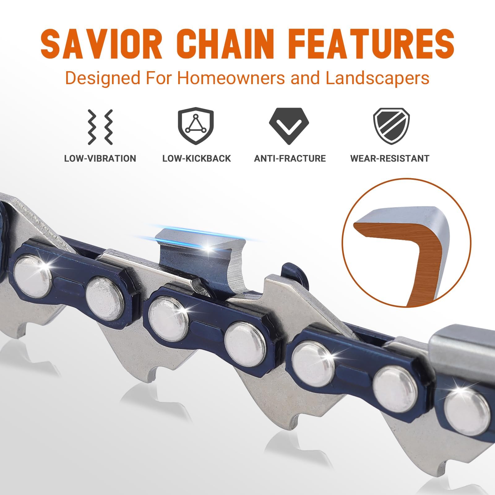 Savior guide bar nose sprocket detail showing 10-tooth sprocket for smooth feed