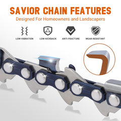 Savior guide bar nose sprocket detail showing 10-tooth sprocket for smooth feed