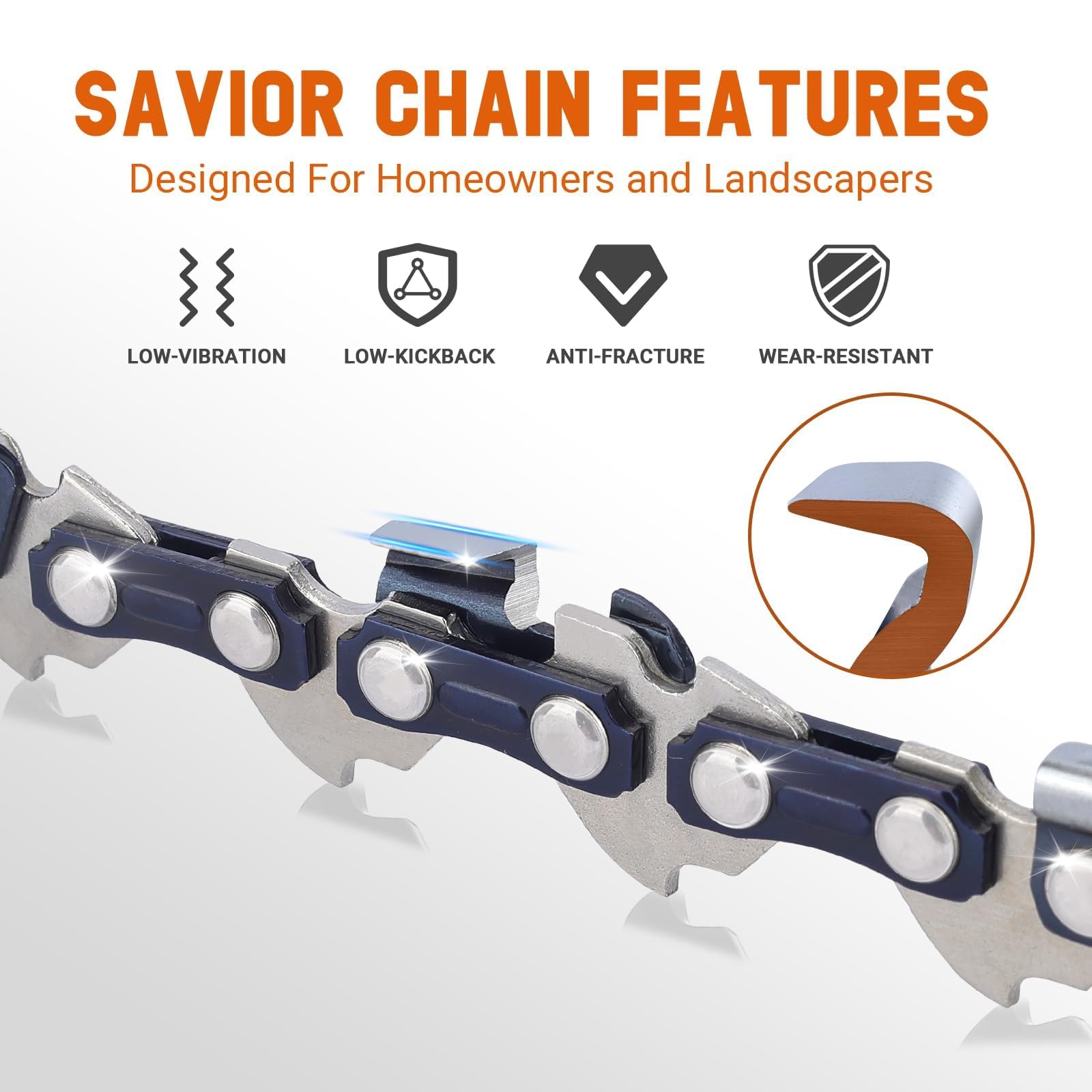 Savior chain mounted on saw in use demonstrating smooth controlled cutting