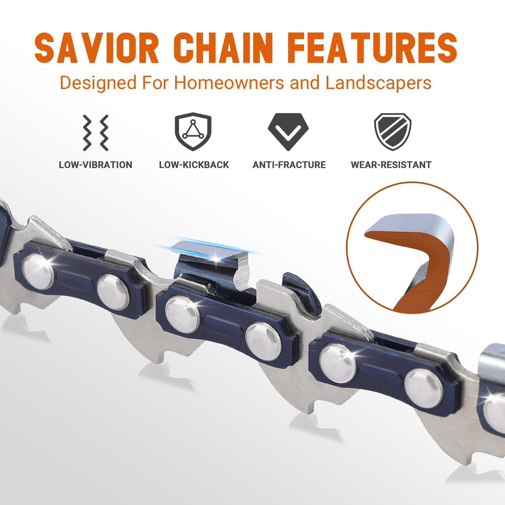 Savior chain mounted on saw in use demonstrating smooth controlled cutting