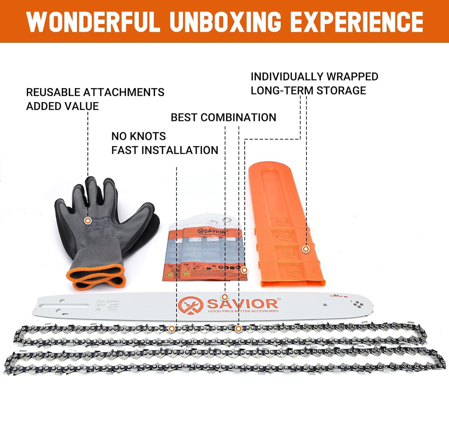 Savior kit contents laid out showing chains, bar, cover, bags and gloves