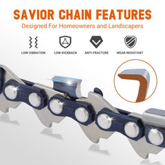 Savior complete packaged kit layout with two chains, bar cover and accessories for quick setup