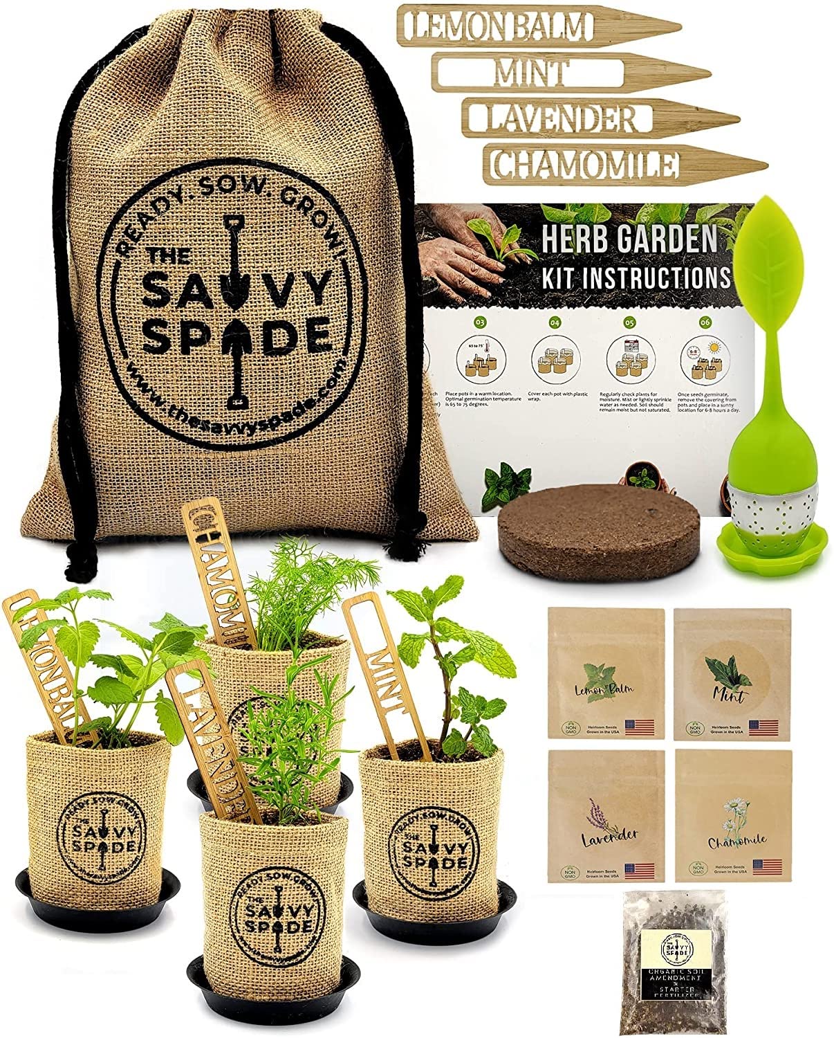 The Savvy Spade front packaging showing kit contents and gift-ready bag benefits organization