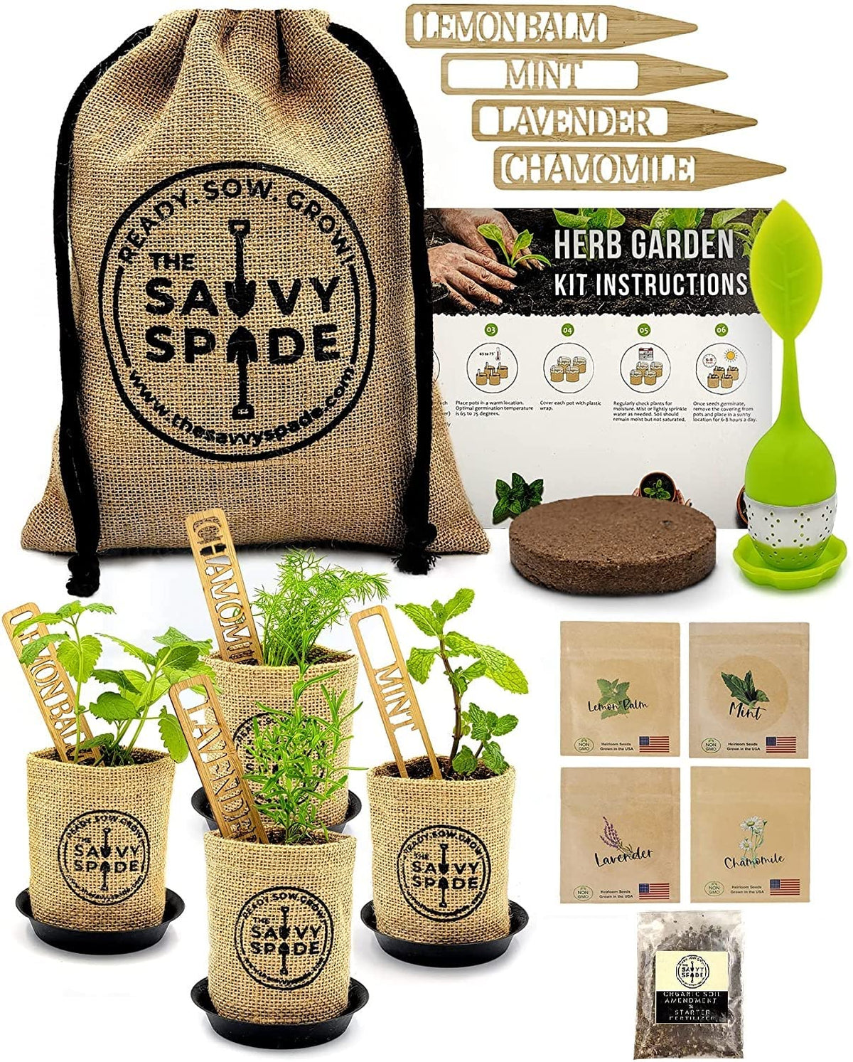 The Savvy Spade front packaging showing kit contents and gift-ready bag benefits organization