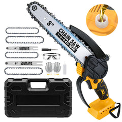 SavvyMate front view showing packaged mini chainsaw for quick setup