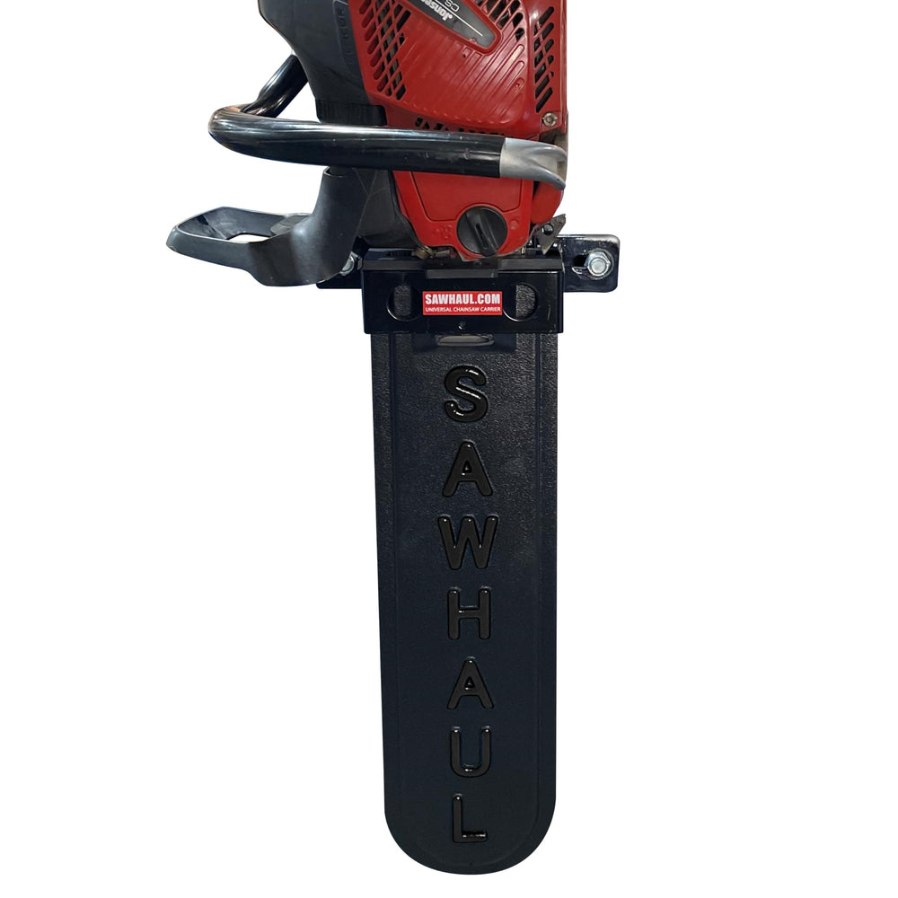 SawHaul GearHaul front view showing compact protective scabbard and secure fit benefit