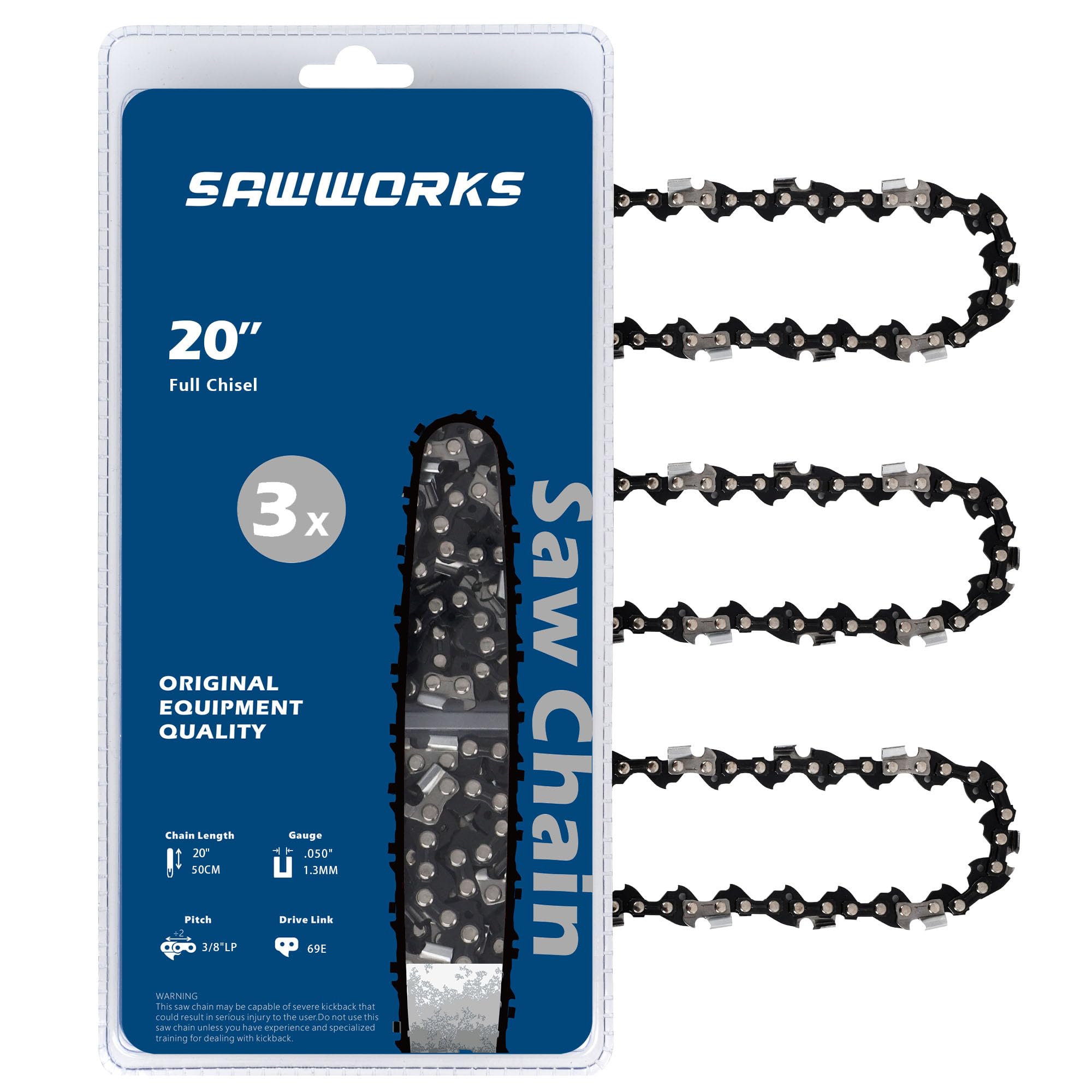 SawWorks chain front packaging showing model and compatibility benefits