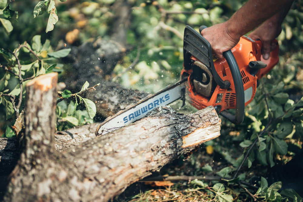 SawWorks chains in a yard-work setup showing professional readiness