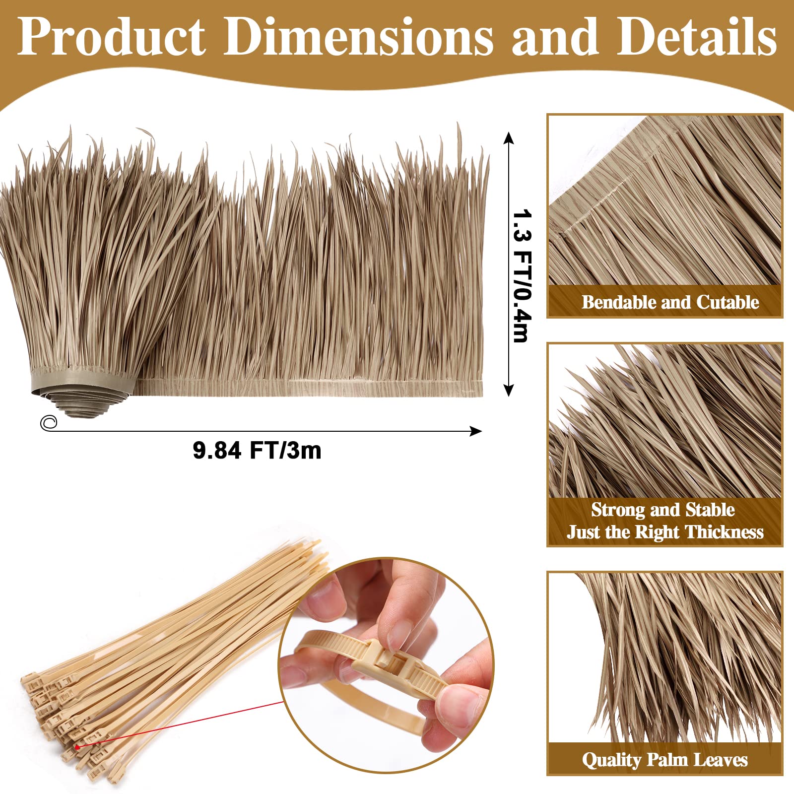 Sawysine close-up of synthetic palm thatch texture showing lifelike fibers and durability
