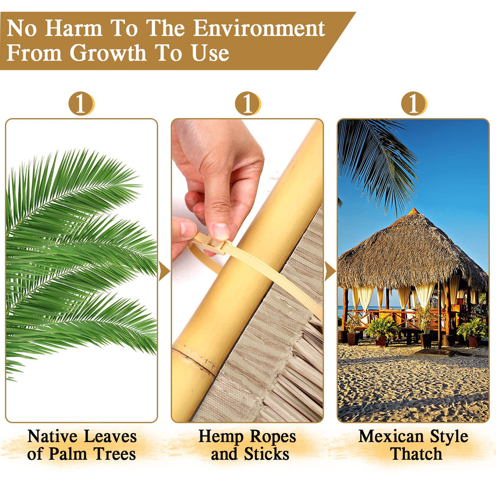 Sawysine thatch installed as a patio umbrella skirt providing tropical shade and curb appeal