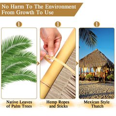Sawysine thatch installed as a patio umbrella skirt providing tropical shade and curb appeal