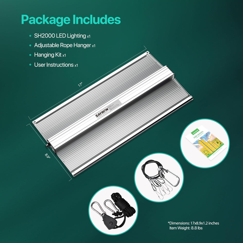 SAYHON SH2000 in an indoor garden lifestyle scene offering clean, stable plant lighting