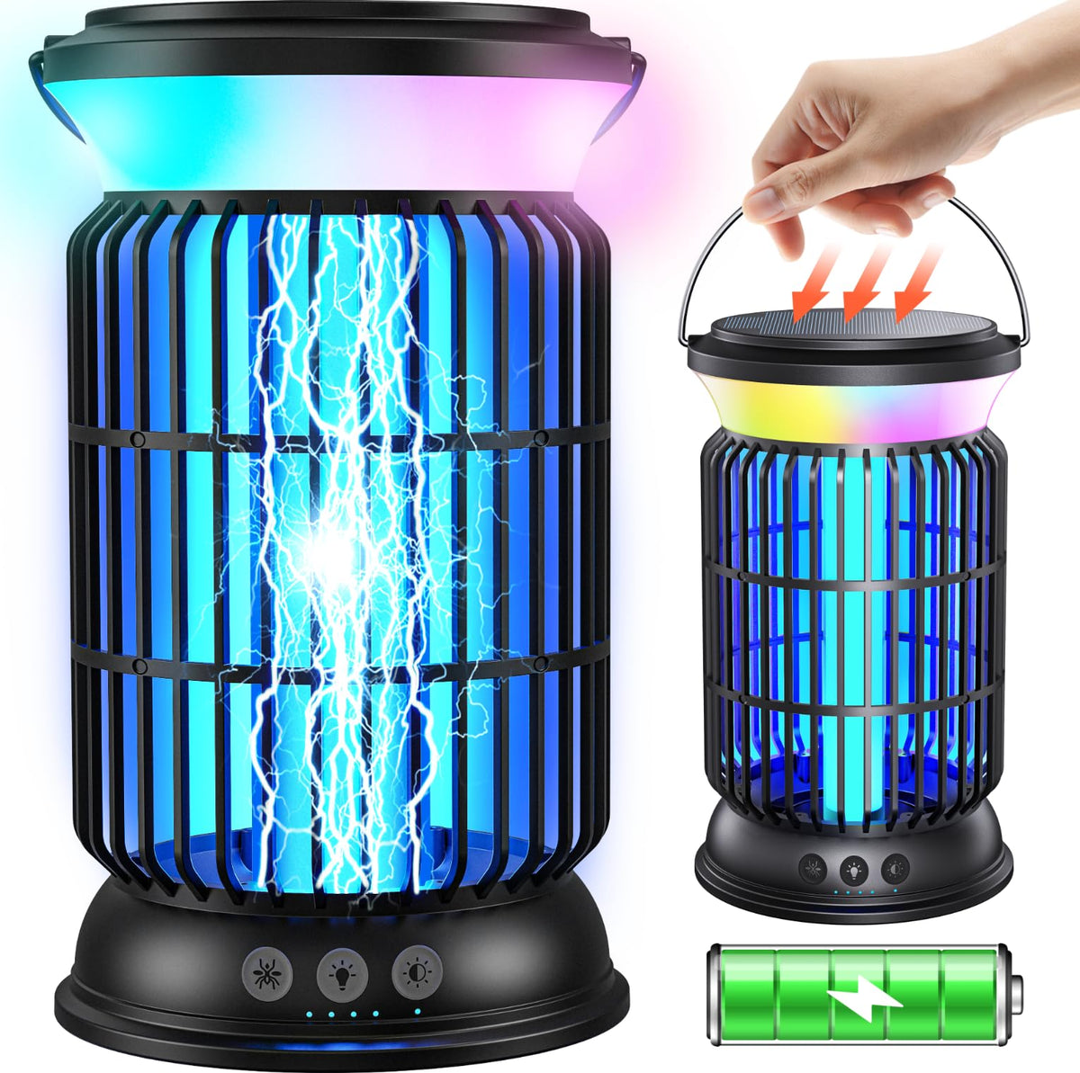 Sayneep front view of outdoor zapper showing LEDs and grid for efficient insect control