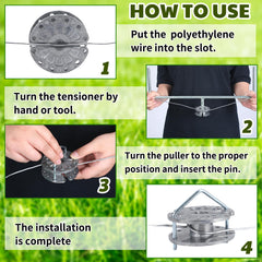 Saysurey tensioner in use on a post speeding fence tightening process