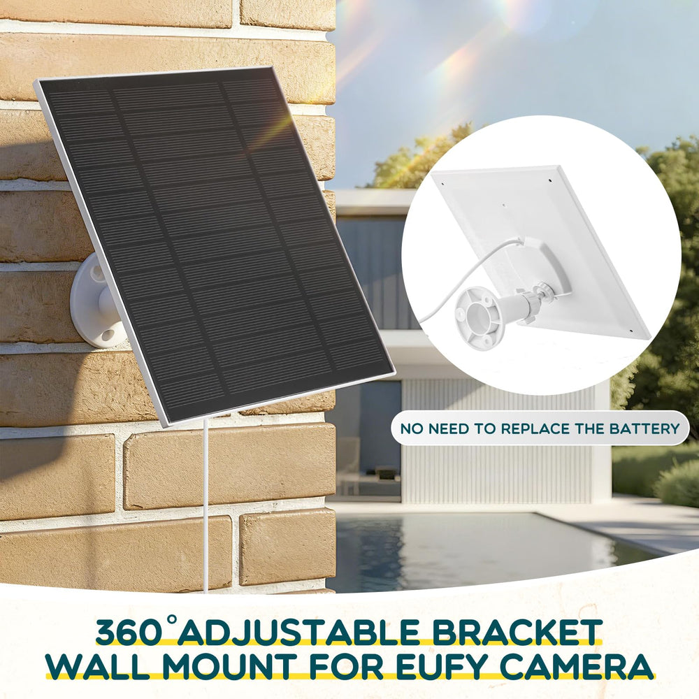 Saysurey panel mounted on home eave charging outdoor camera during day