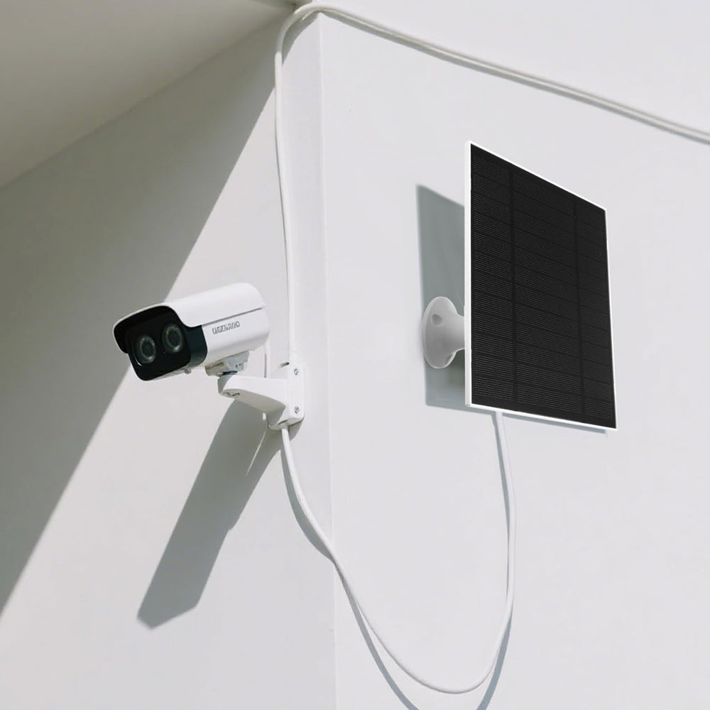 Saysurey panel next to camera showing compact size and installation scale