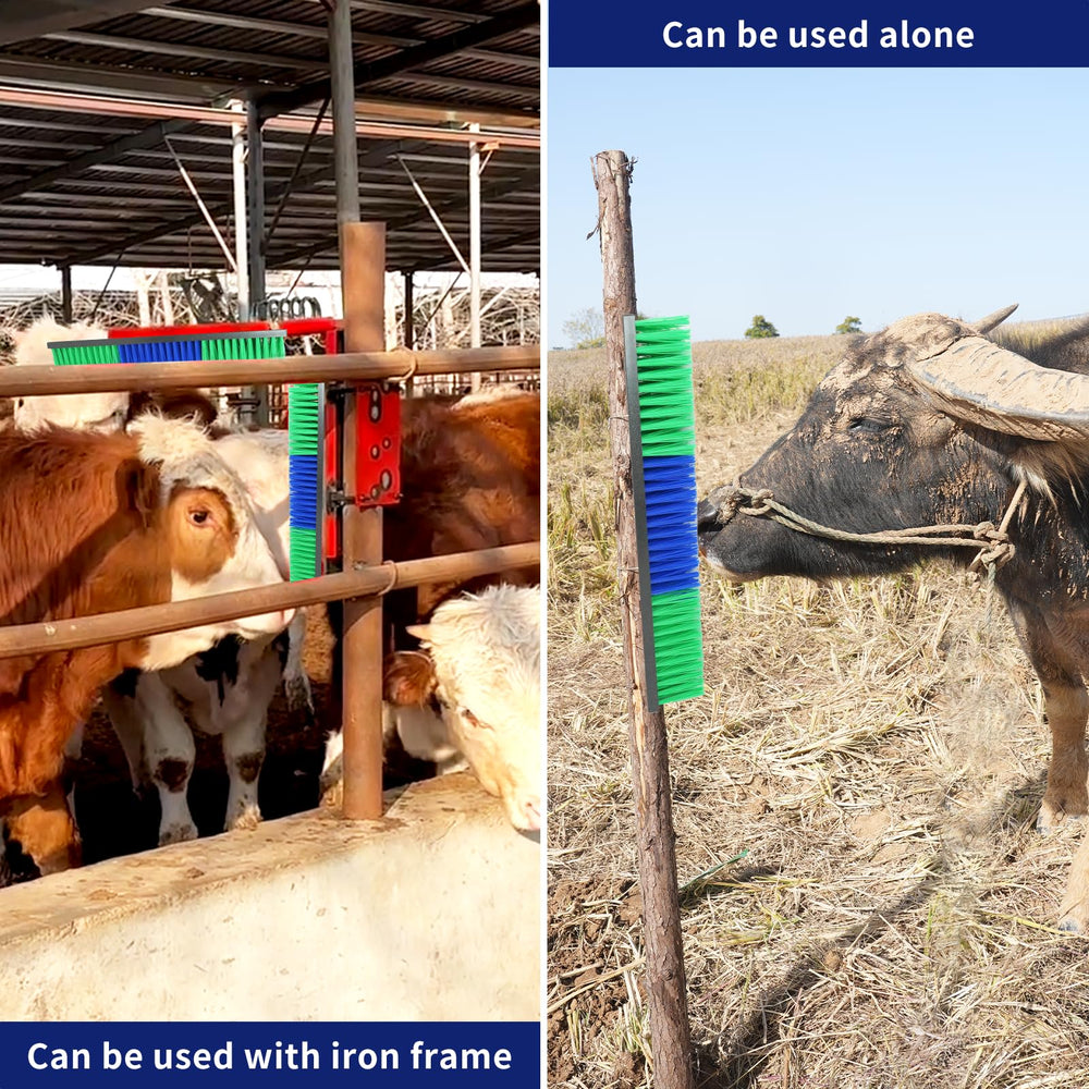 Sayutie brushes installed in barn aisle creating multiple grooming stations for comfort
