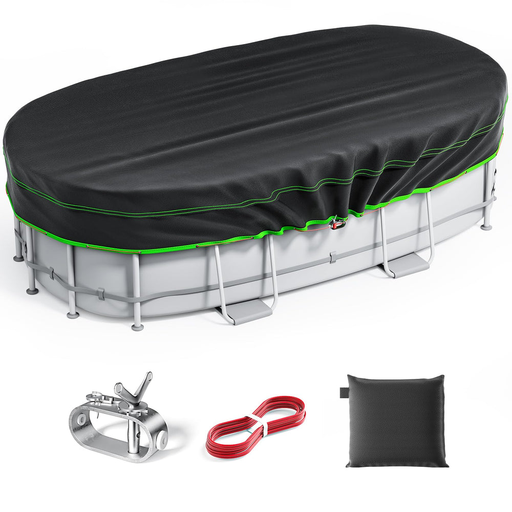 Sbekiev folded pool cover ready for storage showing compactness and off-season convenience