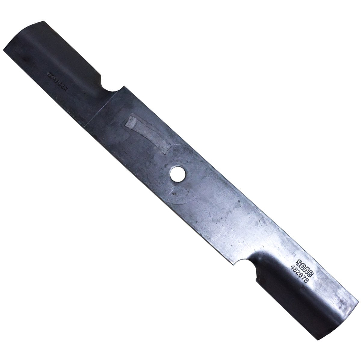 Scag blade close-up showing edge and hole pattern, highlights OEM precision