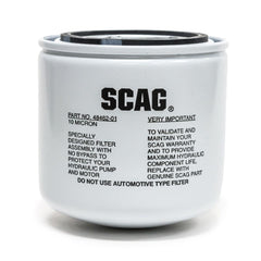 Scag front view of filter element showing fitment and OEM label for reliable replacement