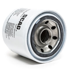 Scag filter beside tape measure for scale showing compact size and straightforward fit