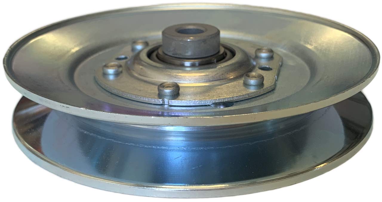 Scag idler pulley installed on deck demonstrating correct belt alignment