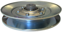 Scag idler pulley installed on deck demonstrating correct belt alignment