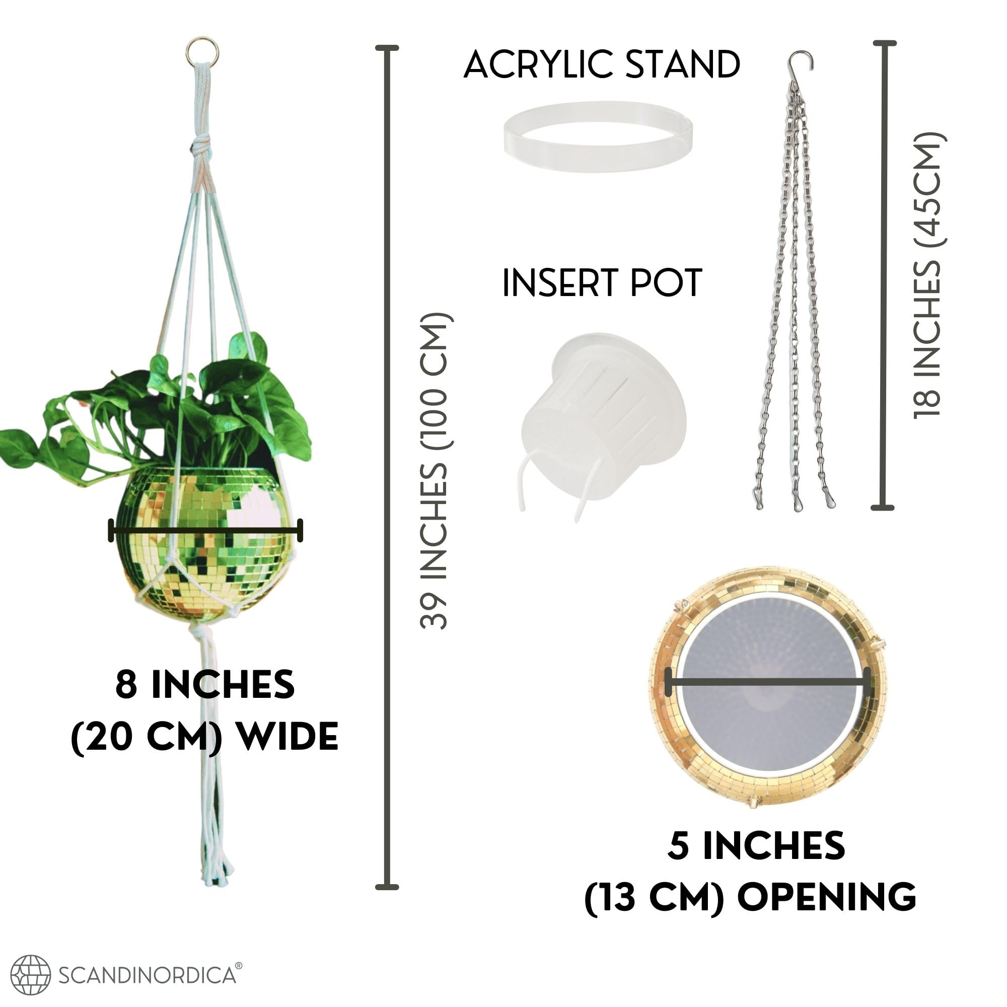 SCANDINORDICA sturdy chain hanger attached to planter for secure suspension