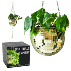 SCANDINORDICA front view gold disco ball planter showing elegant decor appeal