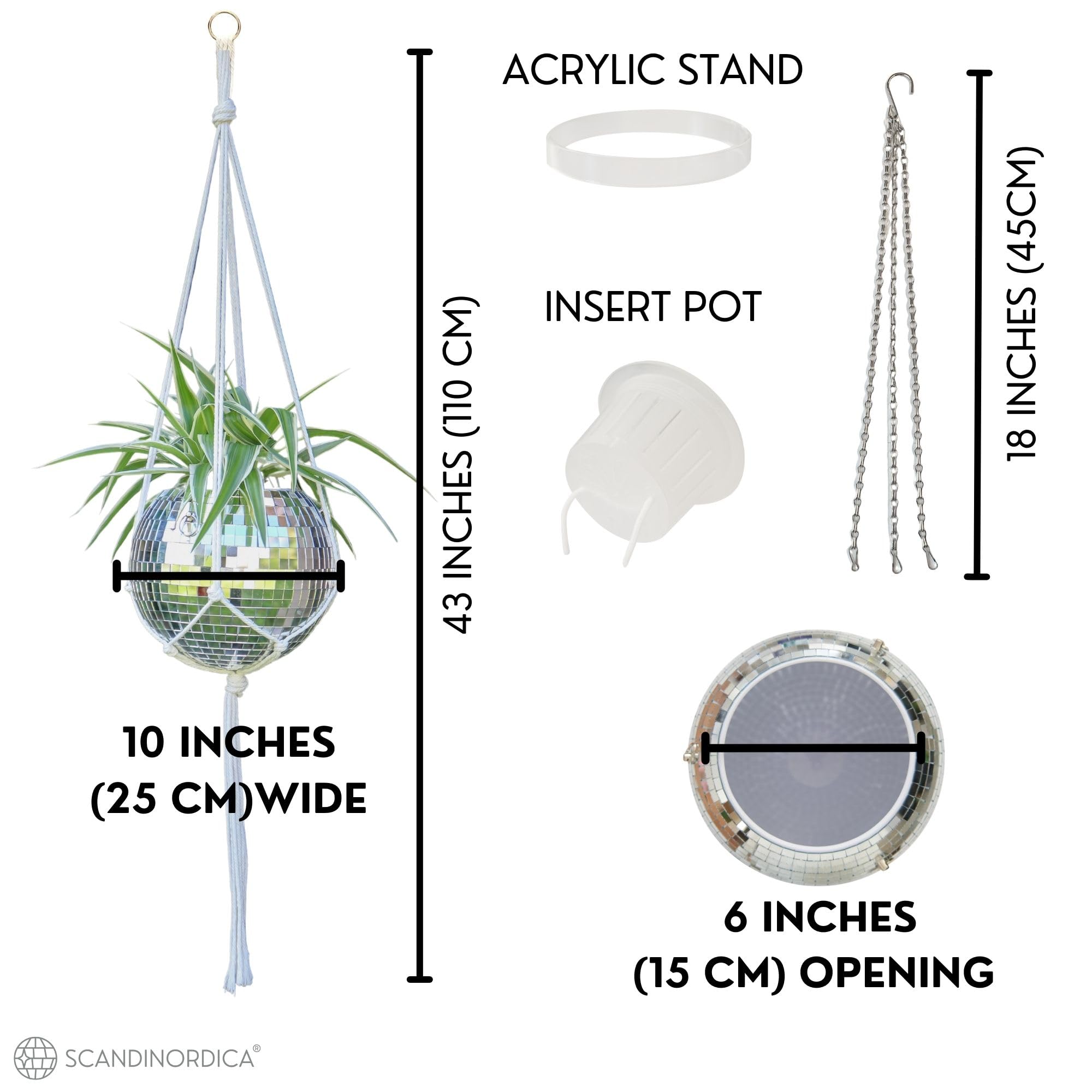 SCANDINORDICA planter suspended by macramé hanger showing stylish display benefit