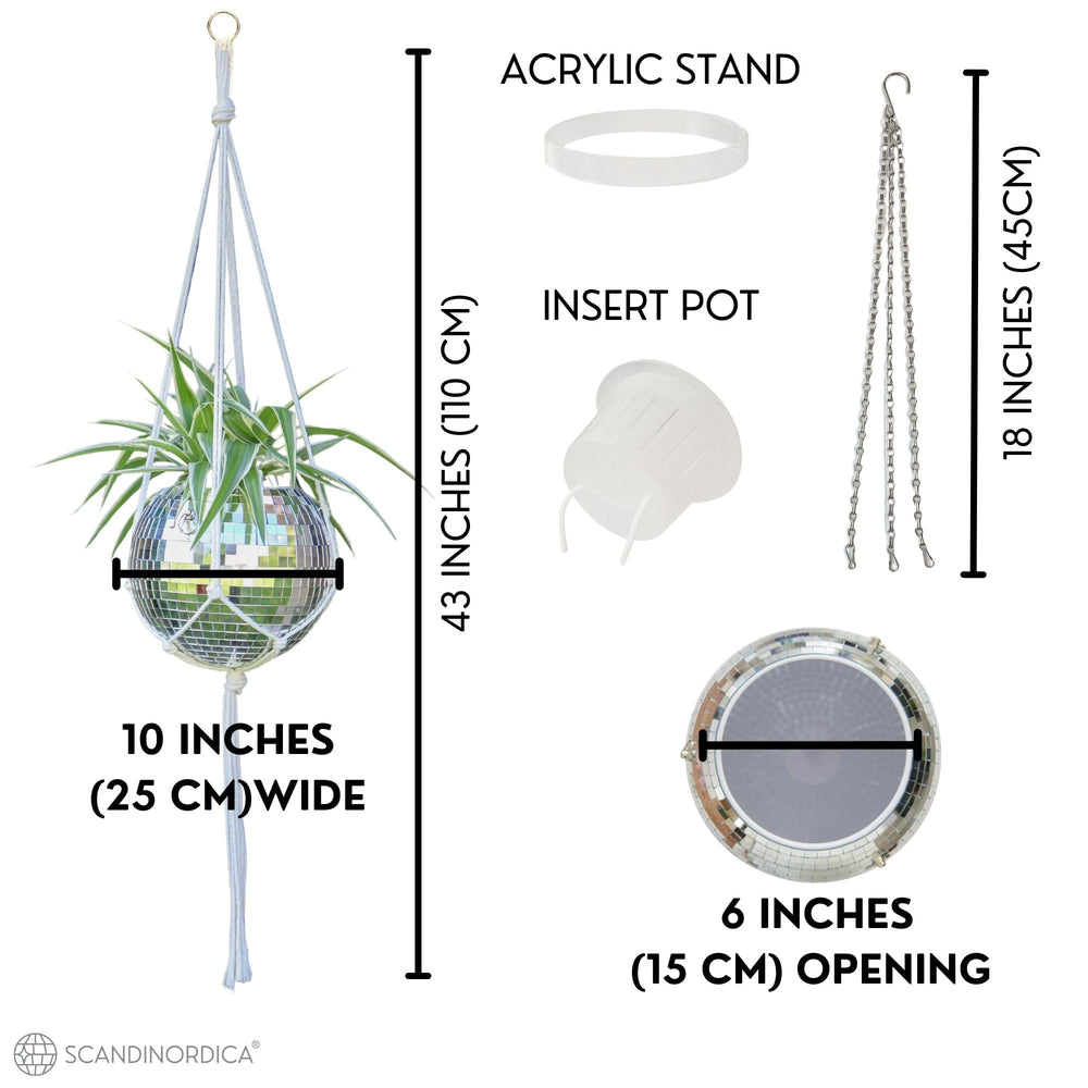 SCANDINORDICA planter suspended by macramé hanger showing stylish display benefit