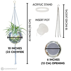 SCANDINORDICA planter suspended by macramé hanger showing stylish display benefit