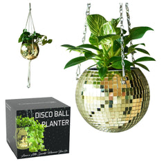 SCANDINORDICA gold disco ball planter front view showing sparkle and style