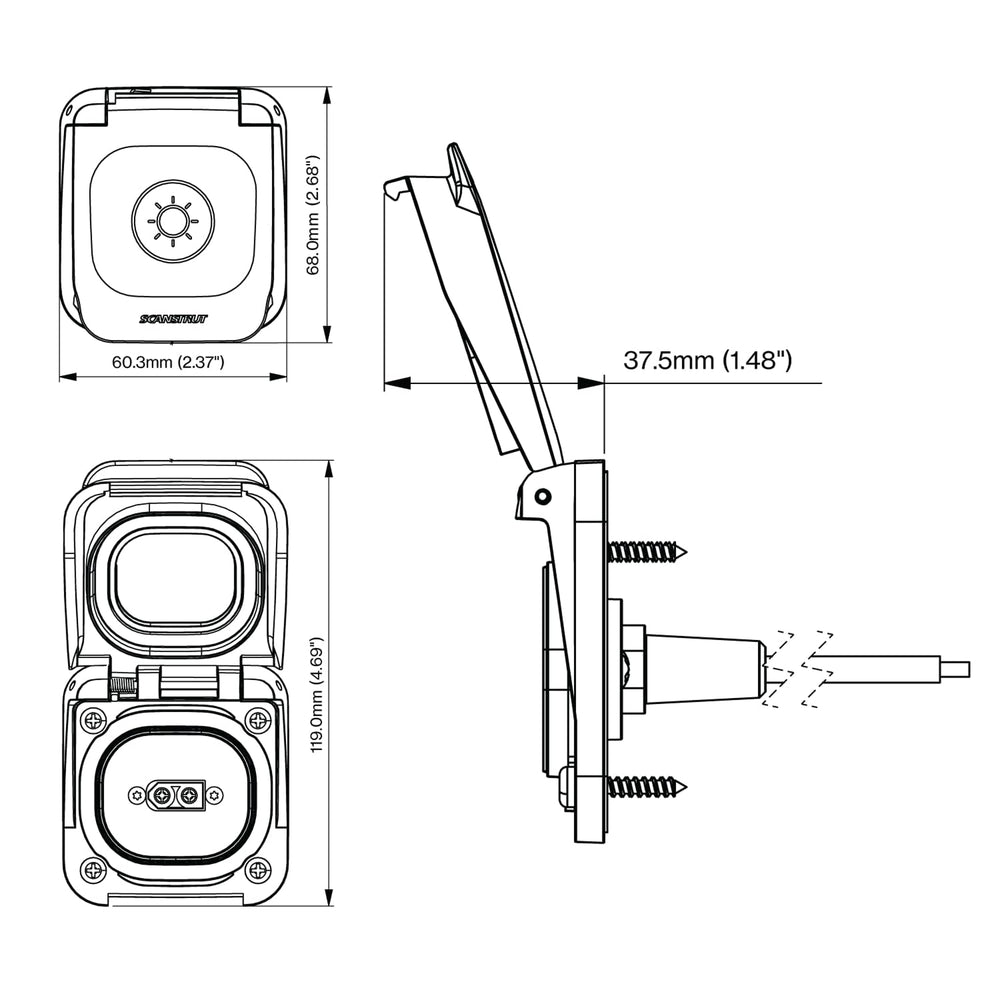 Scanstrut Ventura open XT60 contacts showing recessed socket benefit: safer connections