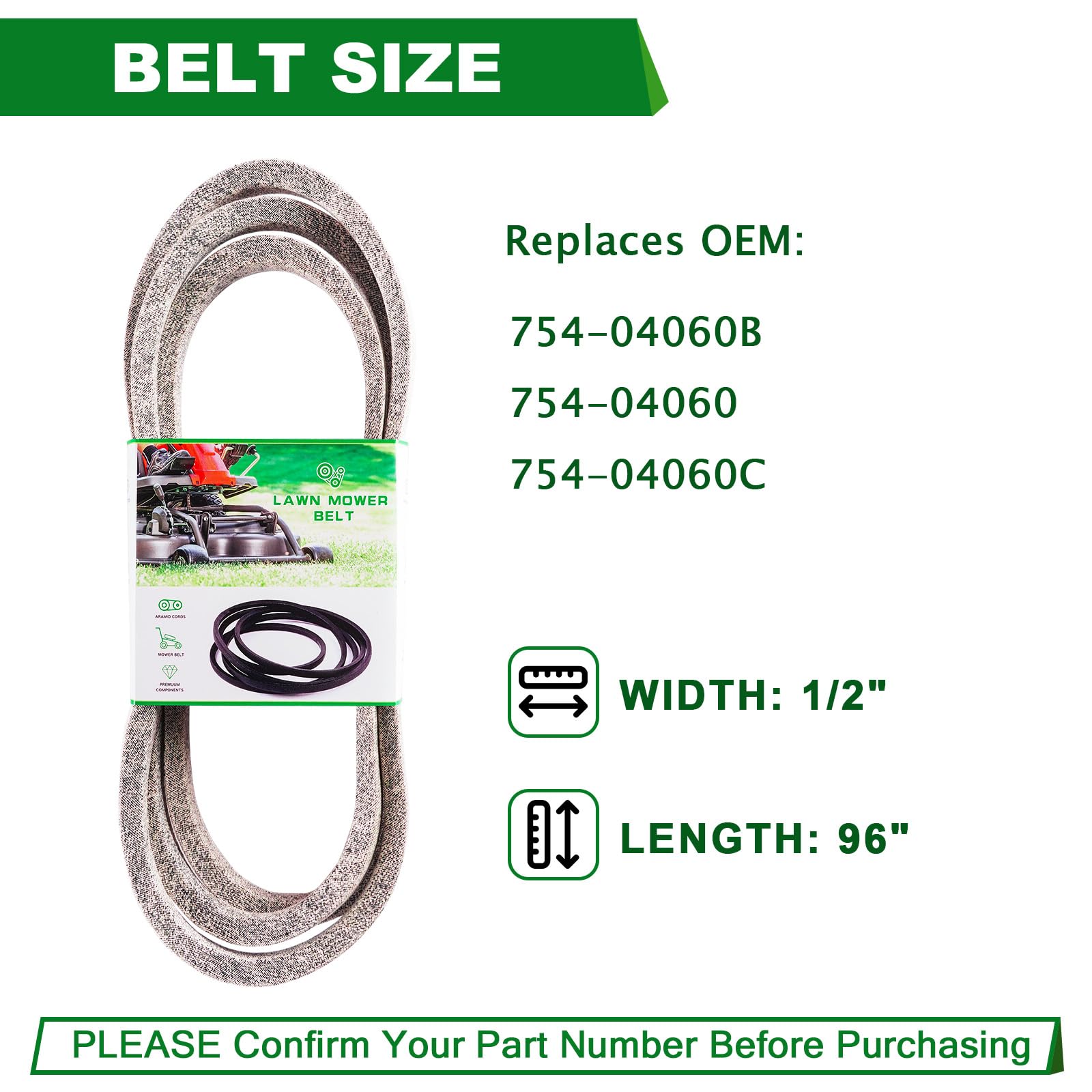 SCBHWJ 754-04060 replacement deck belt laid flat to show correct length and profile