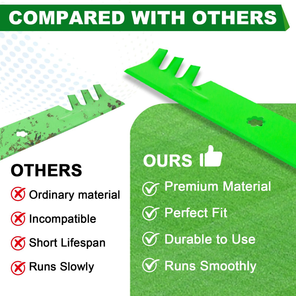 SCBHWJ blades on a mower in a yard demonstrating cleaner cut and mulch