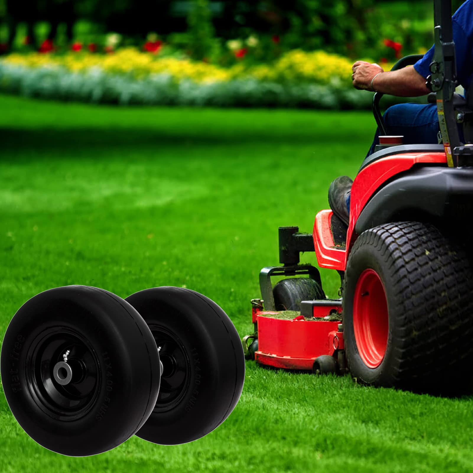 SCBHWJ lifestyle shot with mower in yard illustrating maintenance-free use